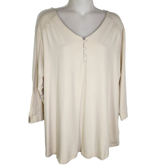 Denim & Co. Womens Top V Neck 3/4 Sleeve Pull On Stretch Jersey Knit 1X A365280 - Picture 1 of 11